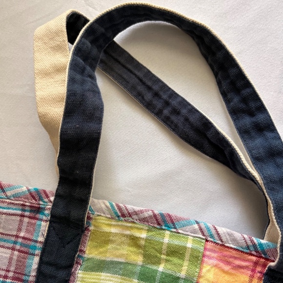 Indian Madras Plaid Cotton Patchwork Tote Bag 15"x6"x8" - Picture 3 of 13